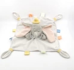 Disney - Dumbo L'éléphant - Doudou Plat Gris Blanc étiquette 30 Cm