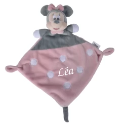 Disney - Minnie La Souris - Doudou Plat Rose Pâle Gris 25 Cm